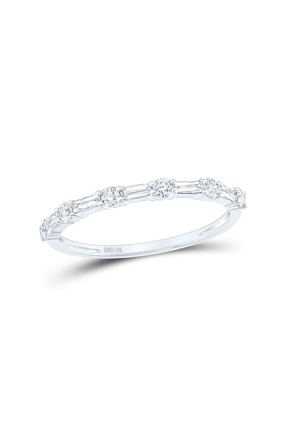 10kt White Gold Womens Round Baguette Diamond Stackable Band Ring 3/8 Cttw