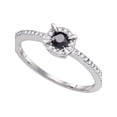 thumbnail image 1 of 10kt White Gold Womens Round Black Color Enhanced Diamond Solitaire Bridal Wedding Engagement Ring 3/8 Cttw, 1 of 1
