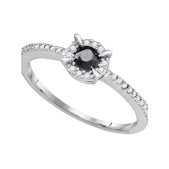 10kt White Gold Womens Round Black Color Enhanced Diamond Solitaire Bridal Wedding Engagement Ring 3/8 Cttw