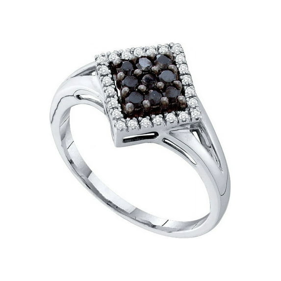 10kt White Gold Womens Round Black Colored Diamond Diagonal Square Cluster Ring 1/5 Cttw