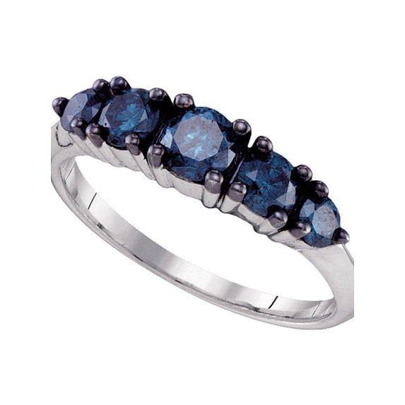 10kt White Gold Womens Round Blue Color Enhanced Diamond 5-stone Bridal Wedding Engagement Ring 1.00 Cttw