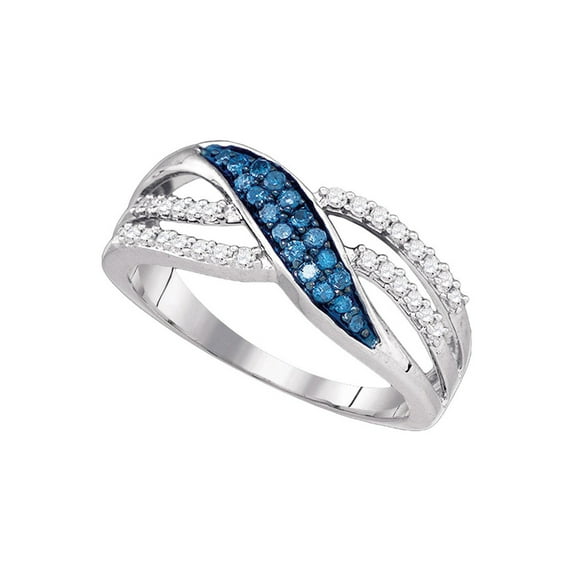 10kt White Gold Womens Round Blue Color Enhanced Diamond Band Ring 1/3 Cttw