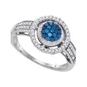 10kt White Gold Womens Round Blue Color Enhanced Diamond Circle Frame Cluster Ring 1/3 Cttw