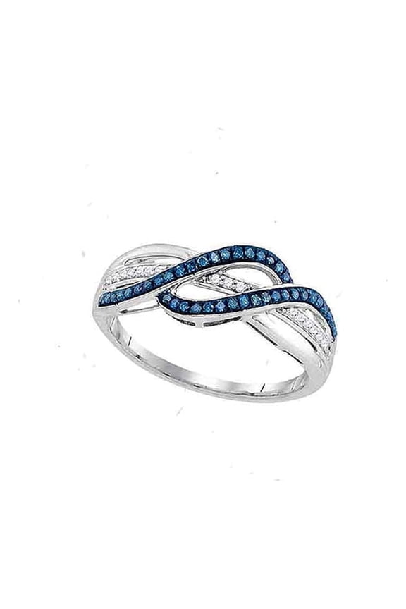 10kt White Gold Womens Round Blue Color Enhanced Diamond Double Row Crossover Band 1/5 Cttw