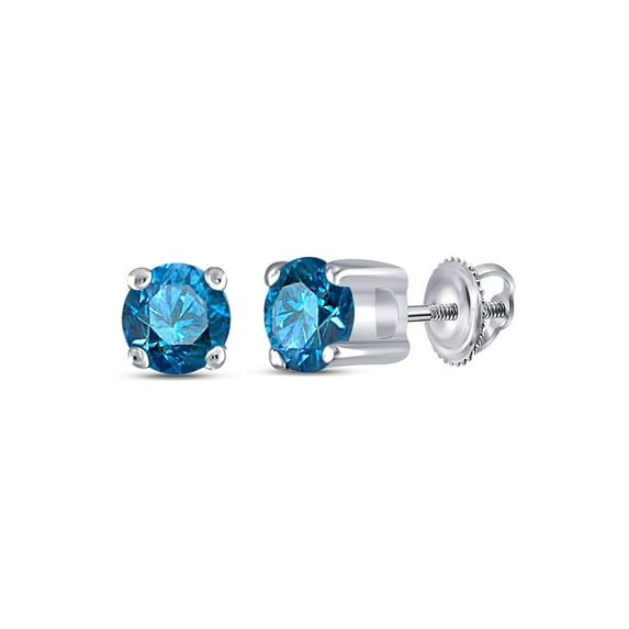 10kt White Gold Womens Round Blue Color Enhanced Diamond Solitaire Stud Earrings 1/4 Cttw