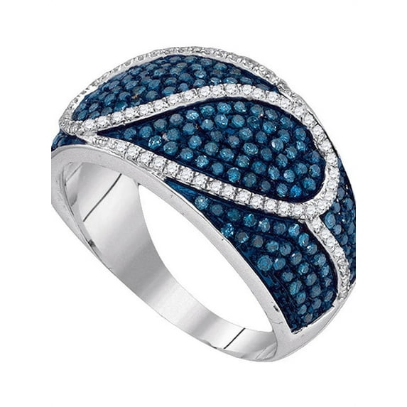 10kt White Gold Womens Round Blue Color Enhanced Diamond Stripe Band Ring 1.00 Cttw
