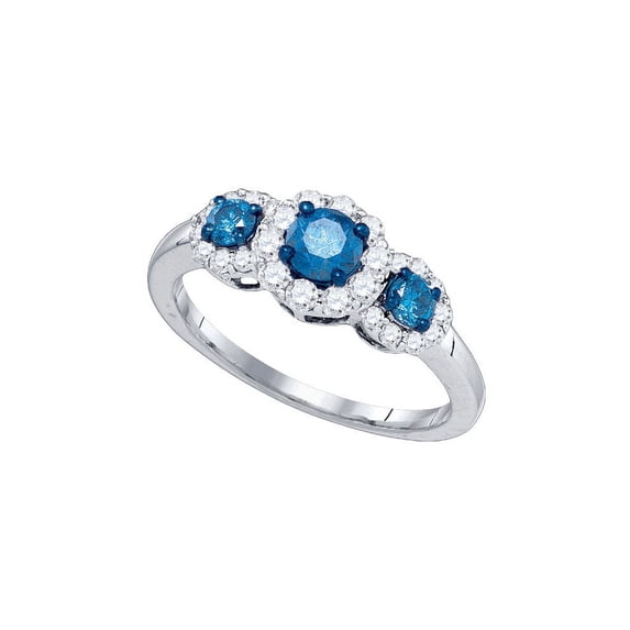 10kt White Gold Womens Round Blue Colored Diamond 3-stone Bridal Wedding Engagement Ring 1.00 Cttw