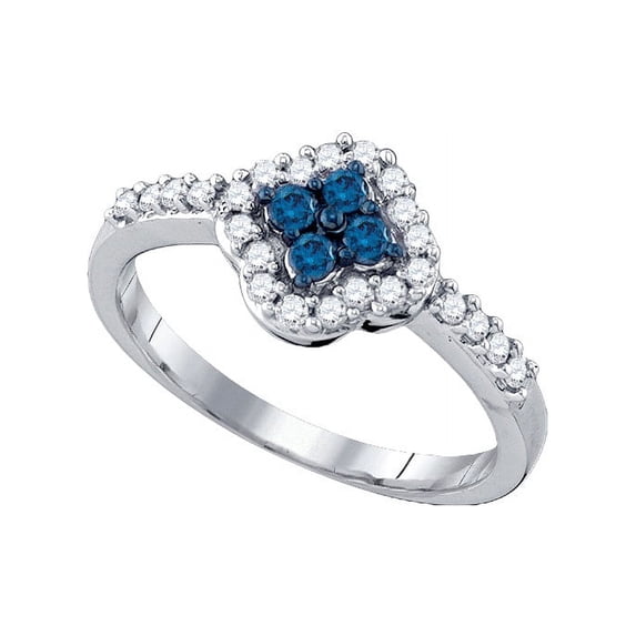 10kt White Gold Womens Round Blue Colored Diamond Cluster Ring 3/8 Cttw