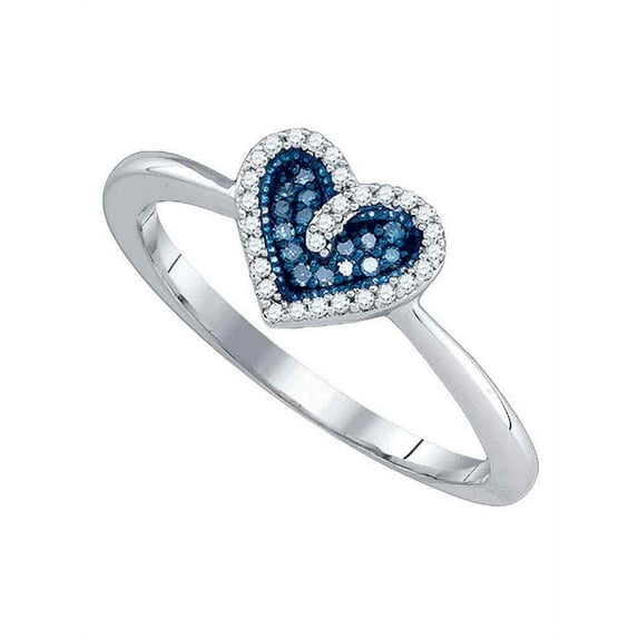 10kt White Gold Womens Round Blue Colored Diamond Heart Love Ring 1/10 Cttw