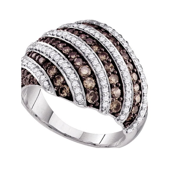 10kt White Gold Womens Round Brown Color Enhanced Diamond Stripe Fashion Ring 1-1/3 Cttw
