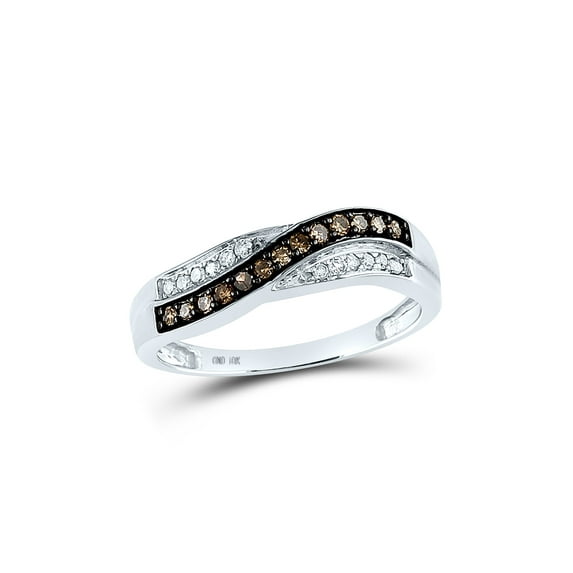 10kt White Gold Womens Round Brown Diamond Band Ring 1/4 Cttw