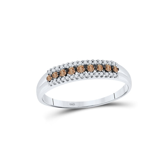 10kt White Gold Womens Round Brown Diamond Band Ring 1/5 Cttw