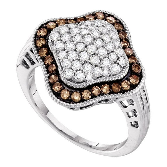 10kt White Gold Womens Round Brown Diamond Quatrefoil Cluster Ring 1.00 Cttw