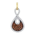 thumbnail image 1 of 10kt White Gold Womens Round Brown Diamond Teardrop Pendant 1/2 Cttw, 1 of 1