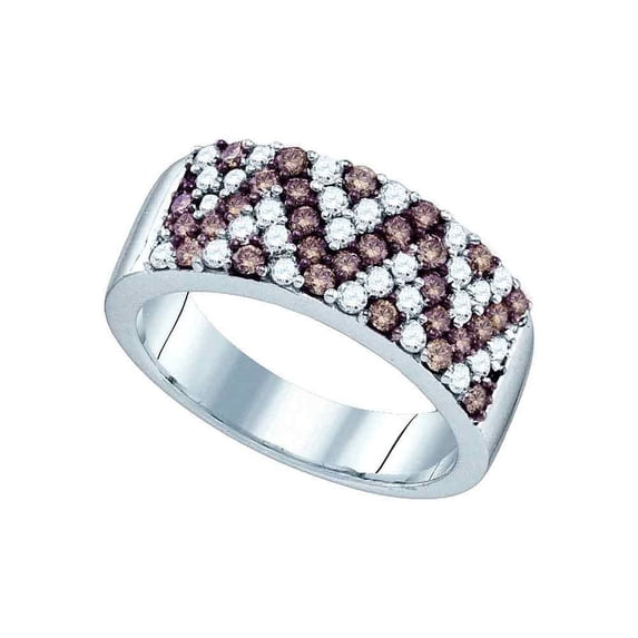 10kt White Gold Womens Round Cognac-brown Color Enhanced Diamond Chevron Band Ring 1.00 Cttw