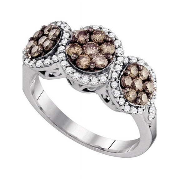 10kt White Gold Womens Round Cognac-brown Color Enhanced Diamond Cluster Ring 1.00 Cttw