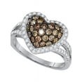 thumbnail image 1 of 10kt White Gold Womens Round Cognac-brown Color Enhanced Diamond Heart Love Cluster Ring 1-3/8 Cttw, 1 of 1