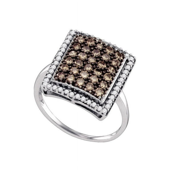 10kt White Gold Womens Round Cognac-brown Color Enhanced Diamond Rectangle Cluster Ring 1.00 Cttw