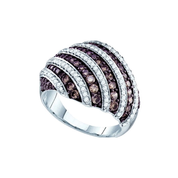 10kt White Gold Womens Round Cognac-brown Colored Diamond Stripe Cocktail Ring 1-1/3 Cttw