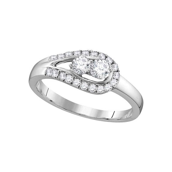 10kt White Gold Womens Round Diamond 2-stone Bridal Wedding Engagement Ring 1/2 Cttw
