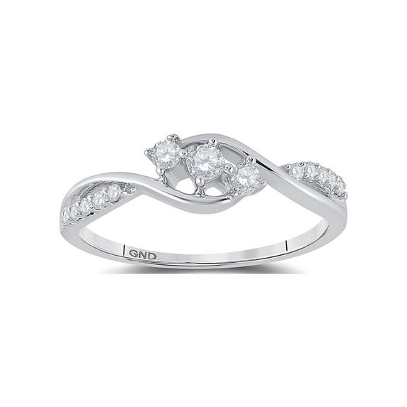 10kt White Gold Womens Round Diamond 3-stone Promise Ring 1/5 Cttw