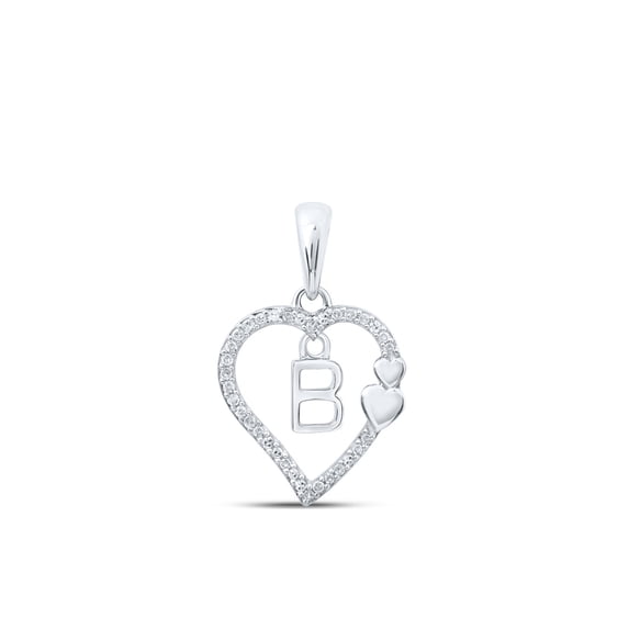 10kt White Gold Womens Round Diamond B Heart Letter Pendant 1/10 Cttw