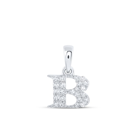 10kt White Gold Womens Round Diamond B Initial Letter Pendant 1/10 Cttw