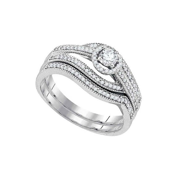 10kt White Gold Womens Round Diamond Bridal Wedding Engagement Ring Band Set 3/8 Cttw