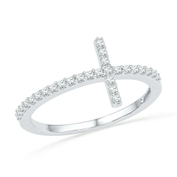 10kt White Gold Womens Round Diamond Christian Cross Band Ring 1/5 Cttw