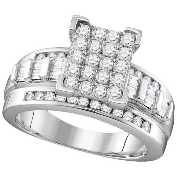 10kt White Gold Womens Round Diamond Cinderella Cluster Bridal Wedding Engagement Ring 1.00 Cttw