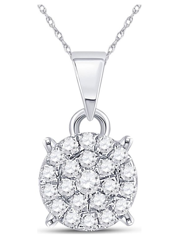 10kt White Gold Womens Round Diamond Circle Cluster Pendant 1/6 Cttw