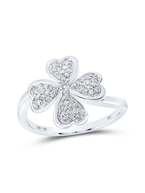 10kt White Gold Womens Round Diamond Clover Heart Ring 1/4 Cttw