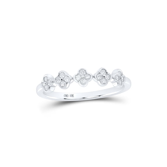 10kt White Gold Womens Round Diamond Clover Stackable Band Ring 1/6 Cttw