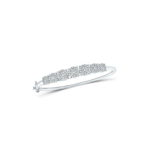10kt White Gold Womens Round Diamond Cluster Bangle Bracelet 1-1/3 Cttw