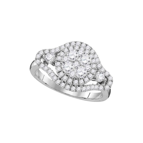 10kt White Gold Womens Round Diamond Cluster Halo Bridal Wedding Engagement Ring 1-1/5 Cttw