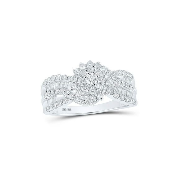 10kt White Gold Womens Round Diamond Cluster Ring 1 Cttw