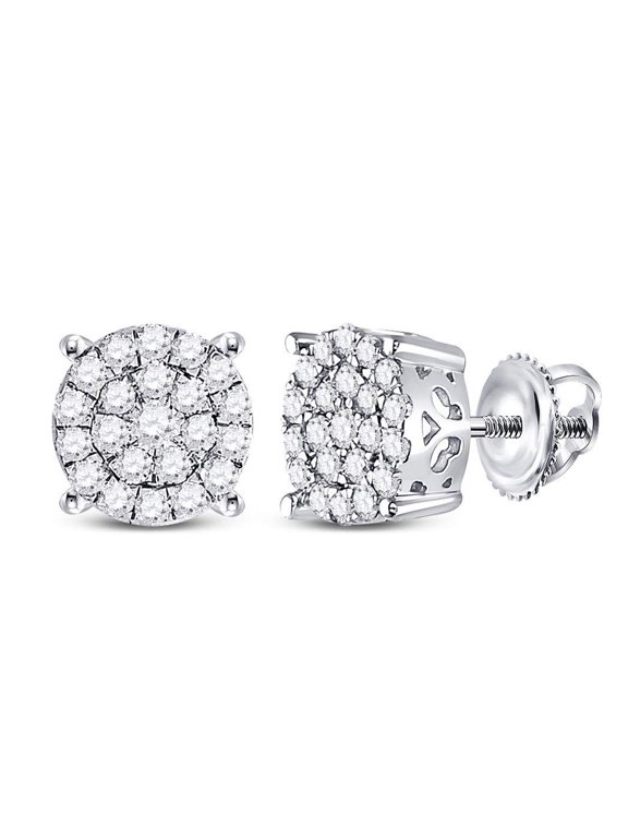 10kt White Gold Womens Round Diamond Concentric Circle Cluster Earrings 1/2 Cttw