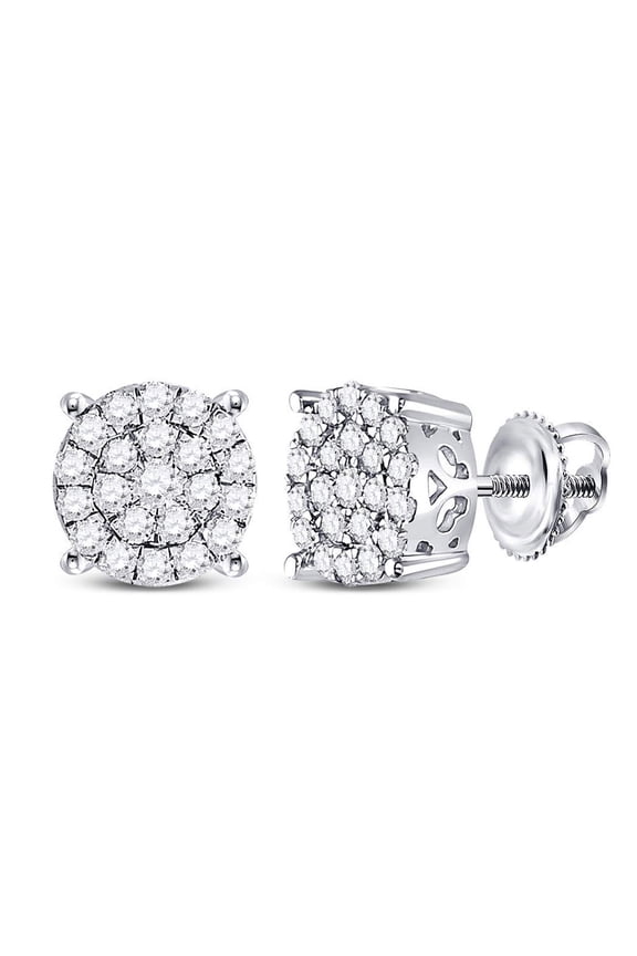 10kt White Gold Womens Round Diamond Concentric Circle Cluster Earrings 1/2 Cttw