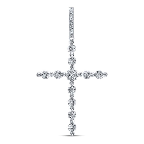 10kt White Gold Womens Round Diamond Cross Pendant 3/4 Cttw