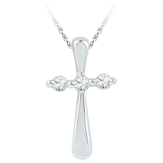 10kt White Gold Womens Round Diamond Cross Religious Pendant 1/6 Cttw