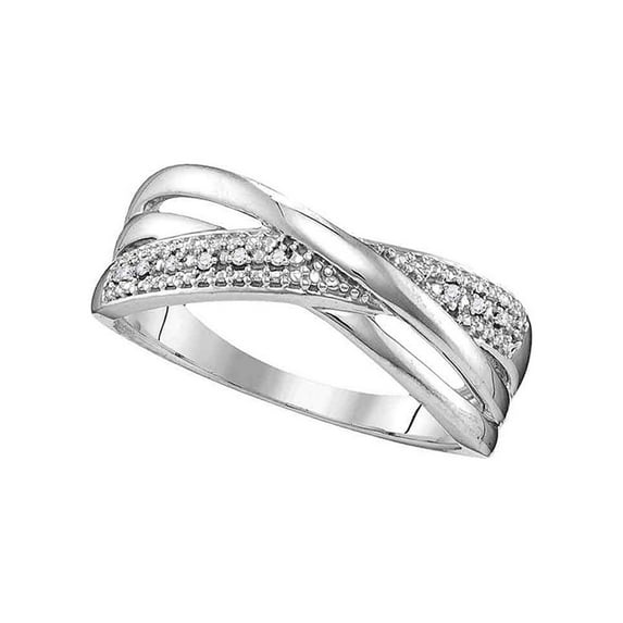 10kt White Gold Womens Round Diamond Crossover Band Ring .02 Cttw