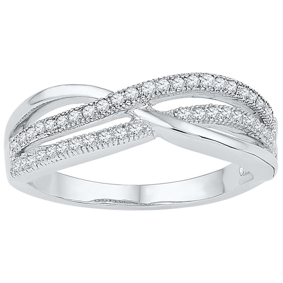 10kt White Gold Womens Round Diamond Crossover Band Ring 1/5 Cttw