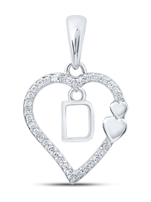 10kt White Gold Womens Round Diamond D Heart Letter Pendant 1/10 Cttw