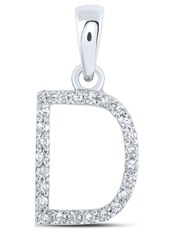 10kt White Gold Womens Round Diamond D Initial Letter Pendant 1/10 Cttw