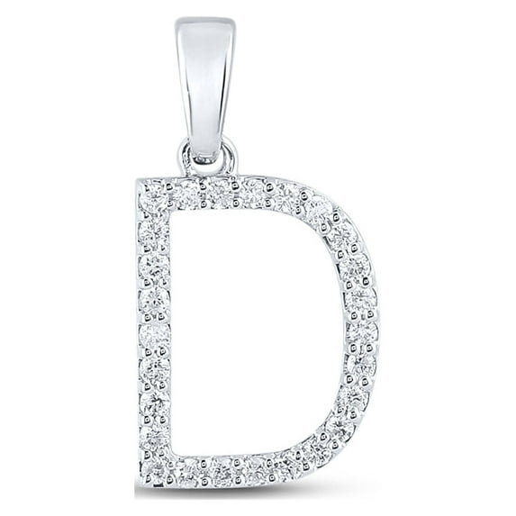 10kt White Gold Womens Round Diamond D Initial Letter Pendant 1/4 Cttw