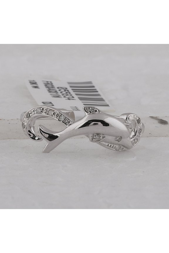 10kt White Gold Womens Round Diamond Dolphin Ring 1/20 Cttw