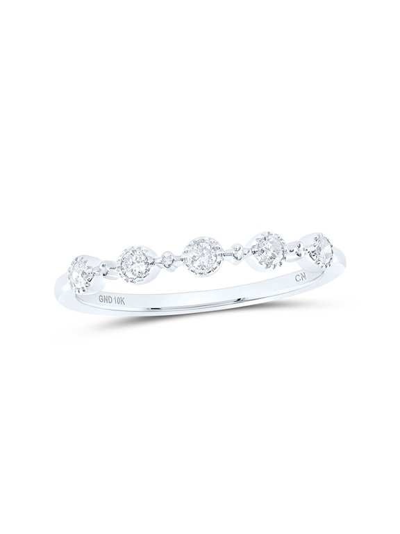 10kt White Gold Womens Round Diamond Dot Stackable Band Ring 1/6 Cttw