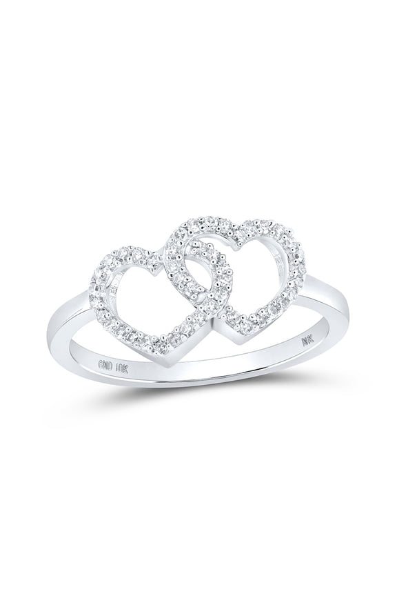10kt White Gold Womens Round Diamond Double Heart Ring 1/5 Cttw