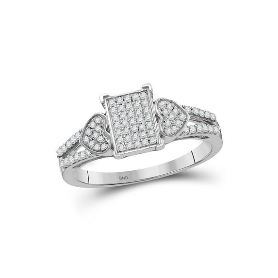10kt White Gold Womens Round Diamond Double Heart Square Cluster Ring 1/4 Cttw