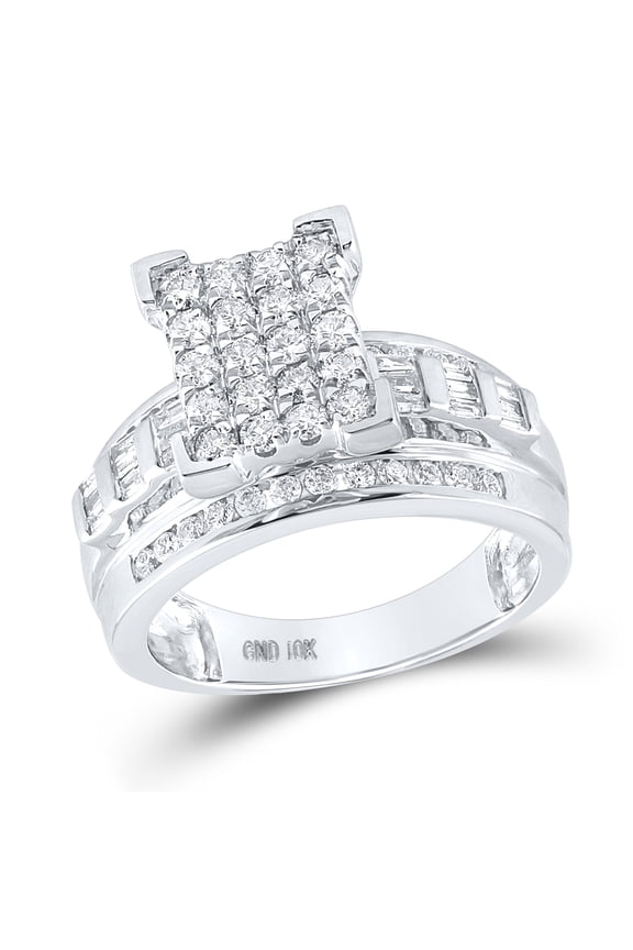 10kt White Gold Womens Round Diamond Elevated Rectangle Cluster Bridal Wedding Engagement Ring 1.00 Cttw - Size 9